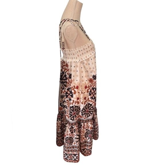 Farm Rio Flower Fan Tapestry Off-White Midi Dress S - Picture 5 of 9